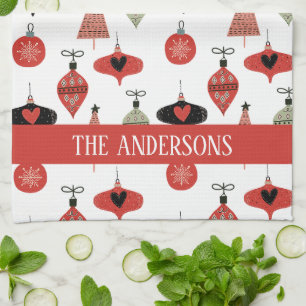 Linge De Cuisine Motif de Noël rétro Nom de famille personnalisé