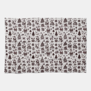 Linge De Cuisine Motif de Noël Sepia