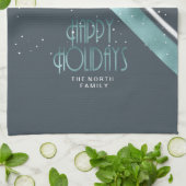 Linge De Cuisine Motif de Noël Turquoise/blanc ID862 (Plié)