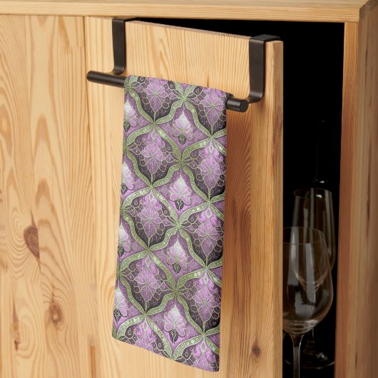 Linge De Cuisine Motif de Noël vert violet #31 ID1009 (Pliage en tiers)