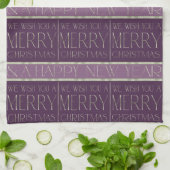 Linge De Cuisine Motif de Noël Violet Vert #35b ID1009 (Plié)