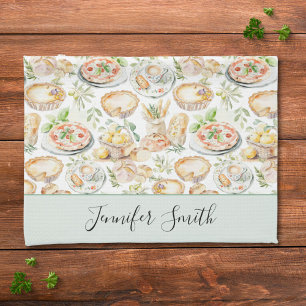 Linge De Cuisine Motif de nourriture méditerranéenne à l'aquarelle 