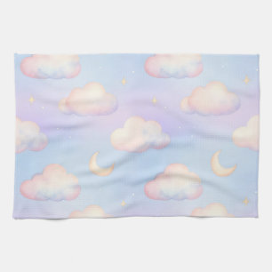 Linge De Cuisine Motif de Nuages Pastels Rêveurs et Lune Croissante