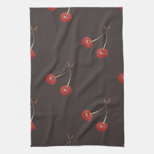 Linge De Cuisine Motif de paires de cerise (chocolat foncé)