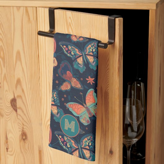 Linge De Cuisine Motif de papillon monogramme personnalisé (Pliage en tiers)