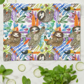 Linge De Cuisine Motif de paresse d'aquarelle de bande dessinée (Plié)