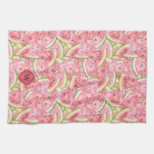 Linge De Cuisine Motif de pastèque rose et rouge avec Monogramme (Horizontal)