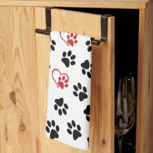 Linge De Cuisine Motif de pattes, pattes noires, pattes rouges, cœu