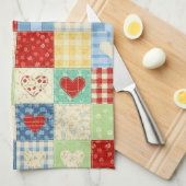 Linge De Cuisine Motif de pique-nique Cœurs Patchwork Rustique (Quart Plié)