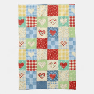 Linge De Cuisine Motif de pique-nique Cœurs Patchwork Rustique