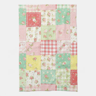 Linge De Cuisine Motif de pique-nique en patchwork floral pastel (5