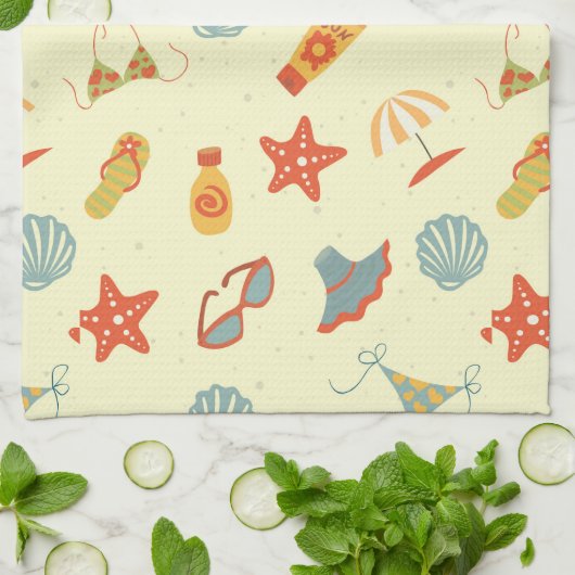 Linge De Cuisine Motif de plage d'été (Plié)