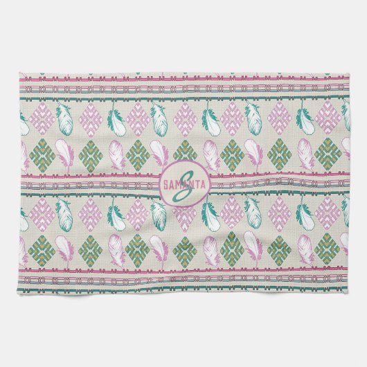 Linge De Cuisine motif de plumes ethniques du sud-ouest (Horizontal)