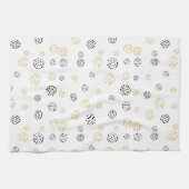 Linge De Cuisine Motif de points abstraits noir et or (Horizontal)