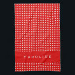 Linge De Cuisine Motif de points Polka rouge et blanc Nom personnal<br><div class="desc">Serviette de cuisine Motif Polka Rouge et Blanc brillant personnalisée</div>