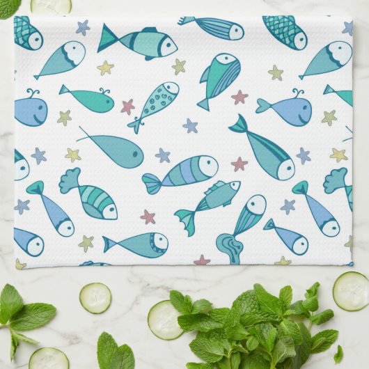 Linge De Cuisine Motif De Poisson Et D'Amidon (Plié)