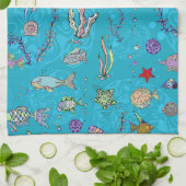 Linge De Cuisine Motif de poisson turquoise (Plié)