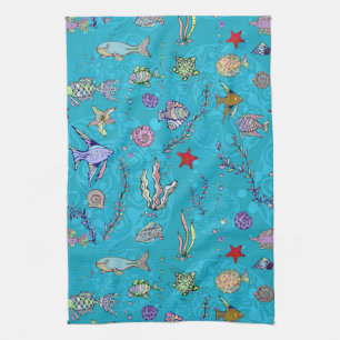 Linge De Cuisine Motif de poisson turquoise