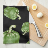 Linge De Cuisine Motif de poivre Bell noir et vert (Quart Plié)