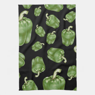 Linge De Cuisine Motif de poivre Bell noir et vert