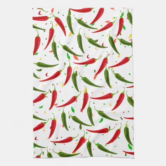 Linge De Cuisine Motif de poivrons chauds verts et rouges (Vertical)