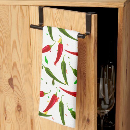 Linge De Cuisine Motif de poivrons chauds verts et rouges (Pliage en tiers)