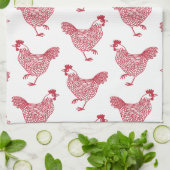 Linge De Cuisine Motif de poulets poulets rouge et blanc (Plié)