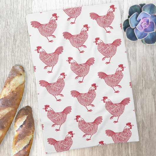 Linge De Cuisine Motif de poulets poulets rouge et blanc