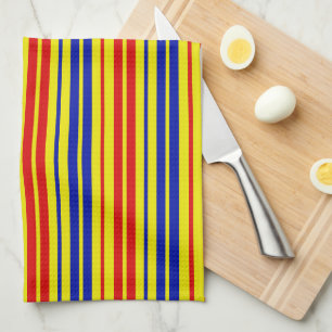 Linge De Cuisine Motif de rayures rouges bleues jaunes