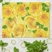 Linge De Cuisine Motif de rose d'aquarelle jaune (Plié)