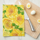Linge De Cuisine Motif de rose d'aquarelle jaune (Quart Plié)