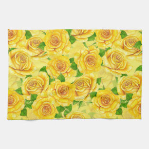 Linge De Cuisine Motif de rose d'aquarelle jaune