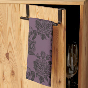 Linge De Cuisine Motif de roses gothiques violettes et noires Hallo