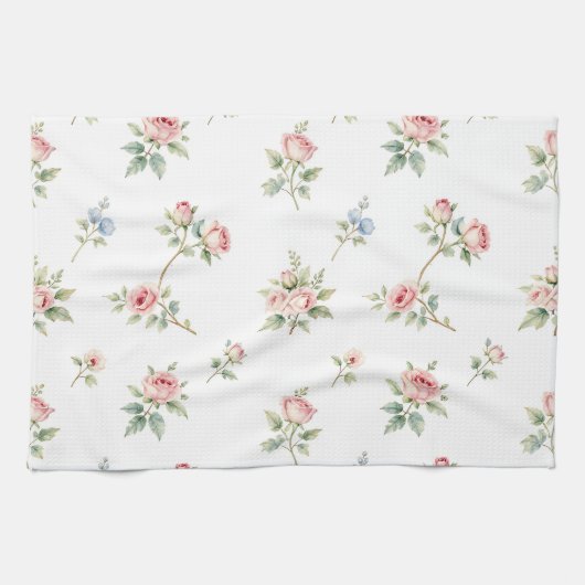 Linge De Cuisine Motif de roses roses aquarelle romantique (Horizontal)