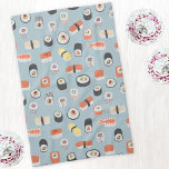 Linge De Cuisine Motif de rouleaux Sushi Nigiri Maki<br><div class="desc">Un motif japonais sushi food est installé sur un arrière - plan bleu moyen pour y accrocher la cuisine.</div>