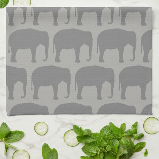 Linge De Cuisine Motif de silhouettes d'éléphant asiatique (Plié)