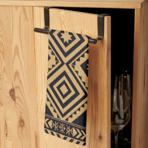Linge De Cuisine Motif de surface abstrait boho or noir