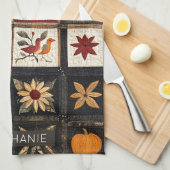 Linge De Cuisine Motif de surface composée d'automne rustique | Mot (Quart Plié)