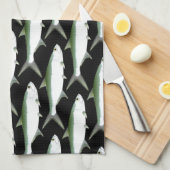 Linge De Cuisine Motif de tarpon sur le noir (Quart Plié)