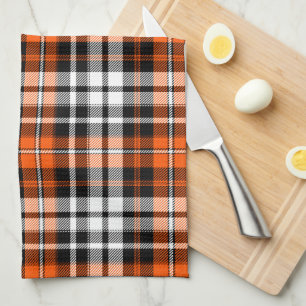 Linge De Cuisine Motif de tartan à carreaux orange noir blanc