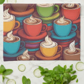 Linge De Cuisine Motif de tasses colorées (Plié)