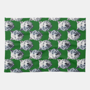 Linge De Cuisine Motif de tête de loup blanc design vert