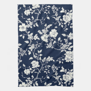 Linge De Cuisine Motif de toile florale vintage bleu (12)