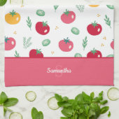 Linge De Cuisine Motif de tomate rose rouge et jaune (Plié)