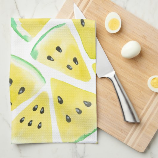 Linge De Cuisine Motif de tranches de pastèque jaune (Quart Plié)