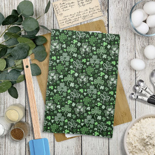 Linge De Cuisine Motif de Trèfle Celtique Cœurs Irlandais Verts