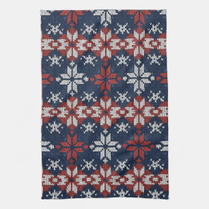 Linge De Cuisine Motif de tricot flocon de neige nordique en marine