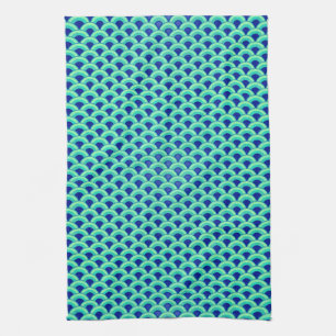 Linge De Cuisine Motif de vague Art Déco - turquoise et cobalt