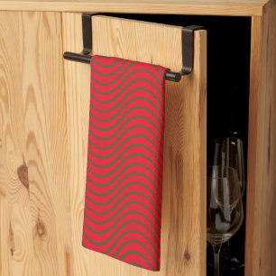 Linge De Cuisine Motif De Vague Rouge Et Verte