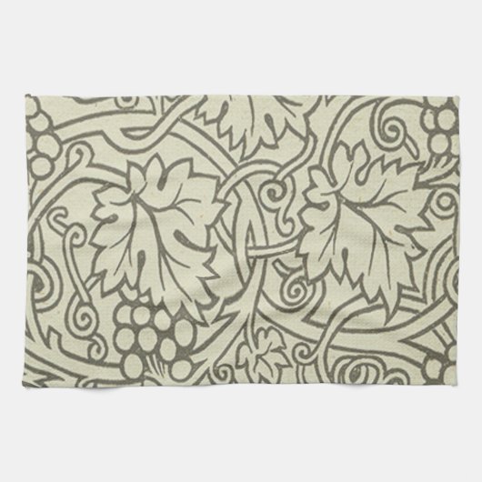 Linge De Cuisine Motif de vigne de raisin gris vert de William Morr (Horizontal)